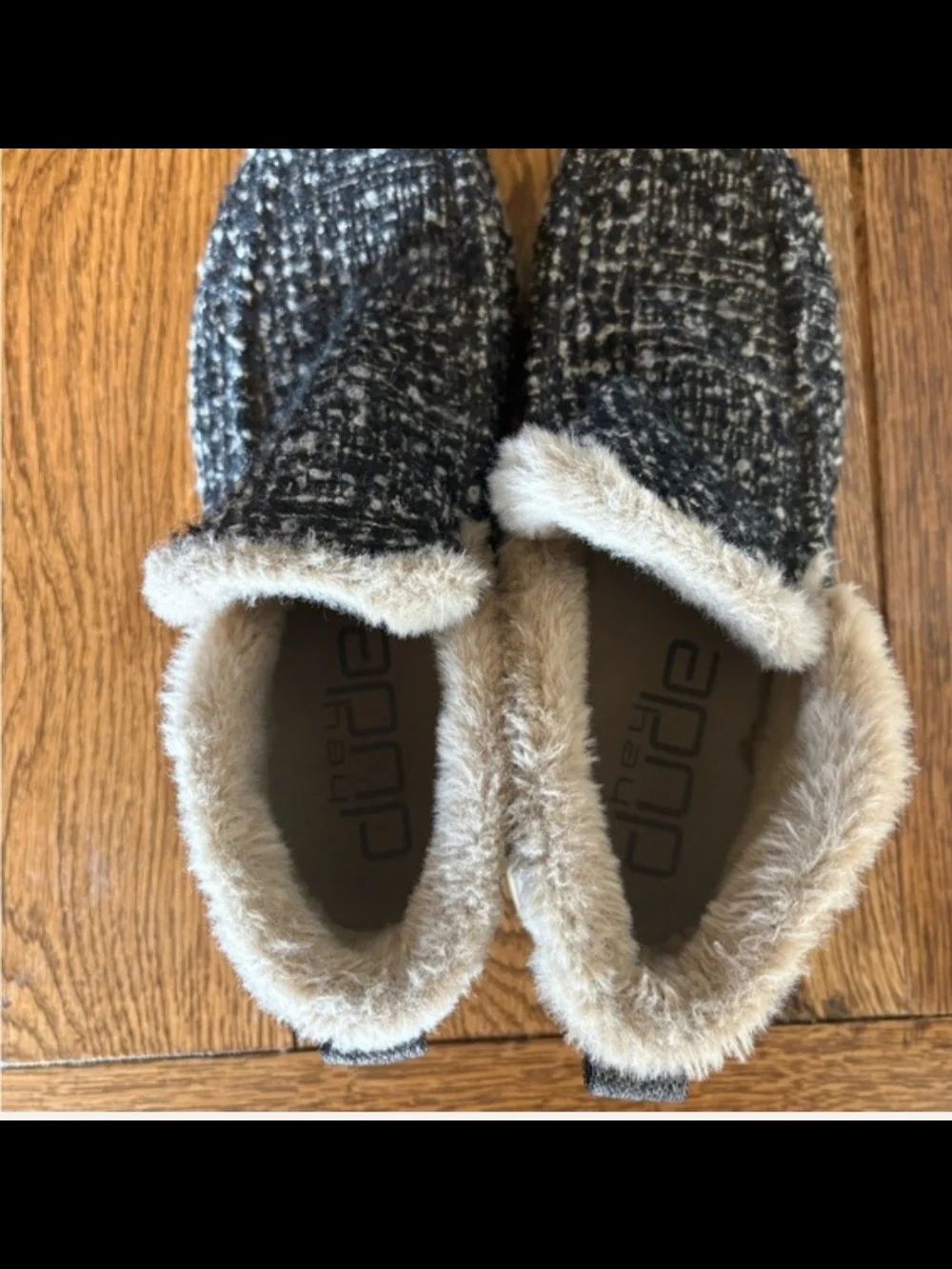 Hey Dude Women's Black and Cream Furry-Lined Slip-On Booties